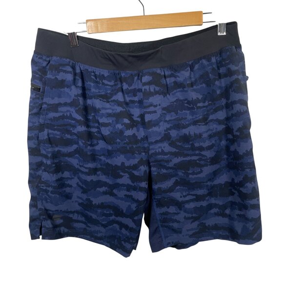 Fabletics Franchise Shorts Mens XL(?) Blue Camo Stretch Gym Athletic Run Unlined - Picture 1 of 4